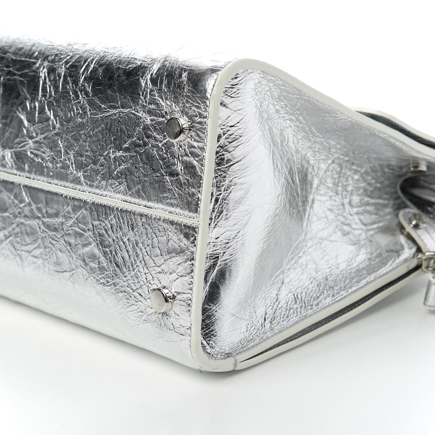 Metallic Calfskin Medium Diorever Flap Silver