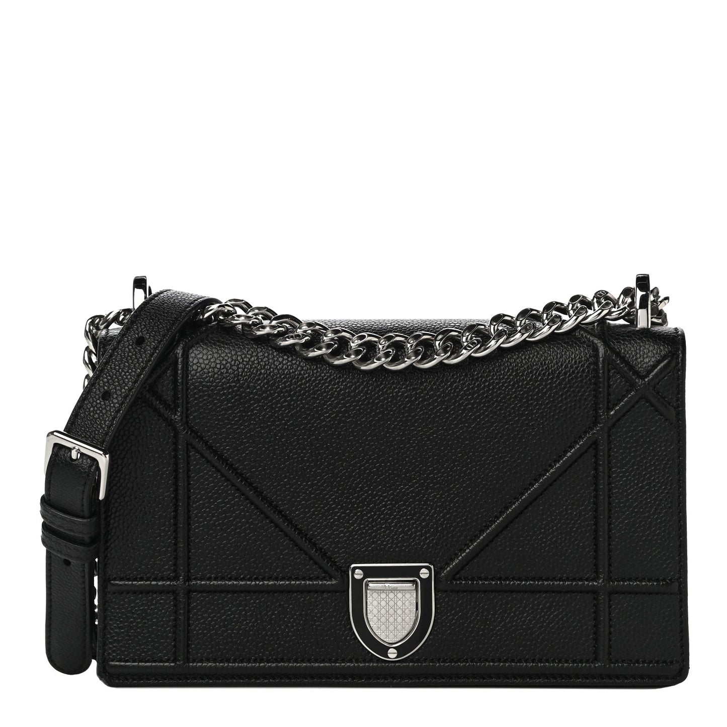 Grained Calfskin Medium Diorama Flap Bag Black