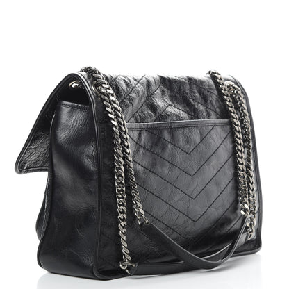 Saint Laurent Crinkled Calfskin Matelasse Monogram Large Niki Chain Satchel Black 3 of 12