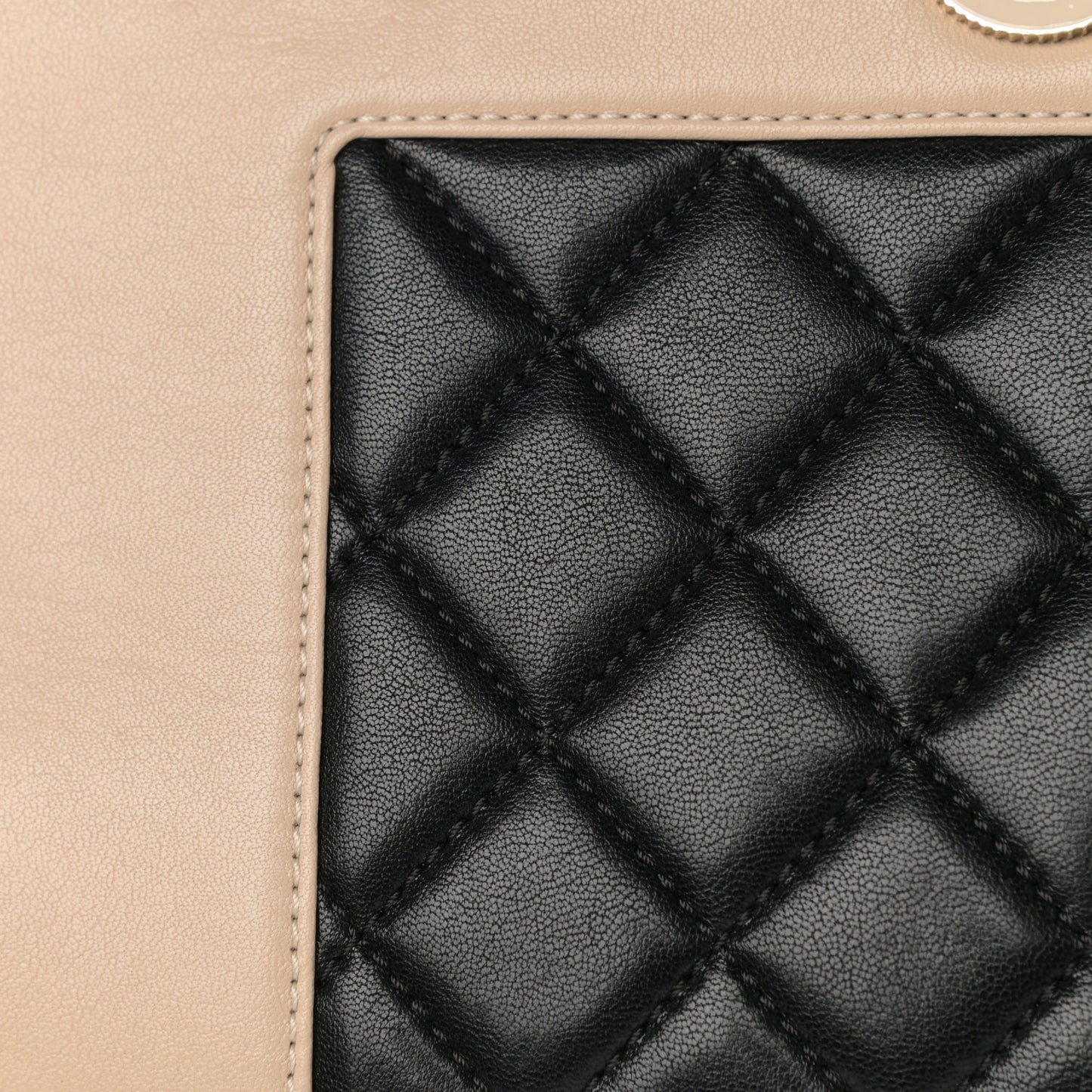 Sheepskin Quilted Mademoiselle Vintage Shopping Tote Beige Black