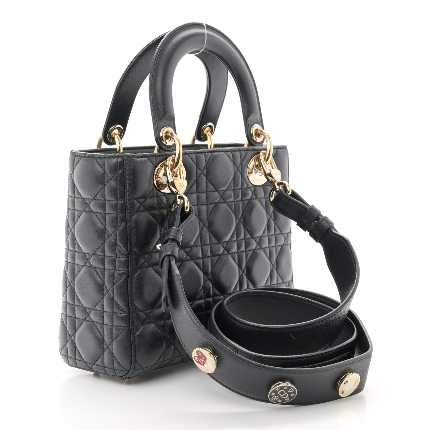 Christian Dior Lambskin Cannage Small Lucky Badges Lady Dior Navy 3 of 9