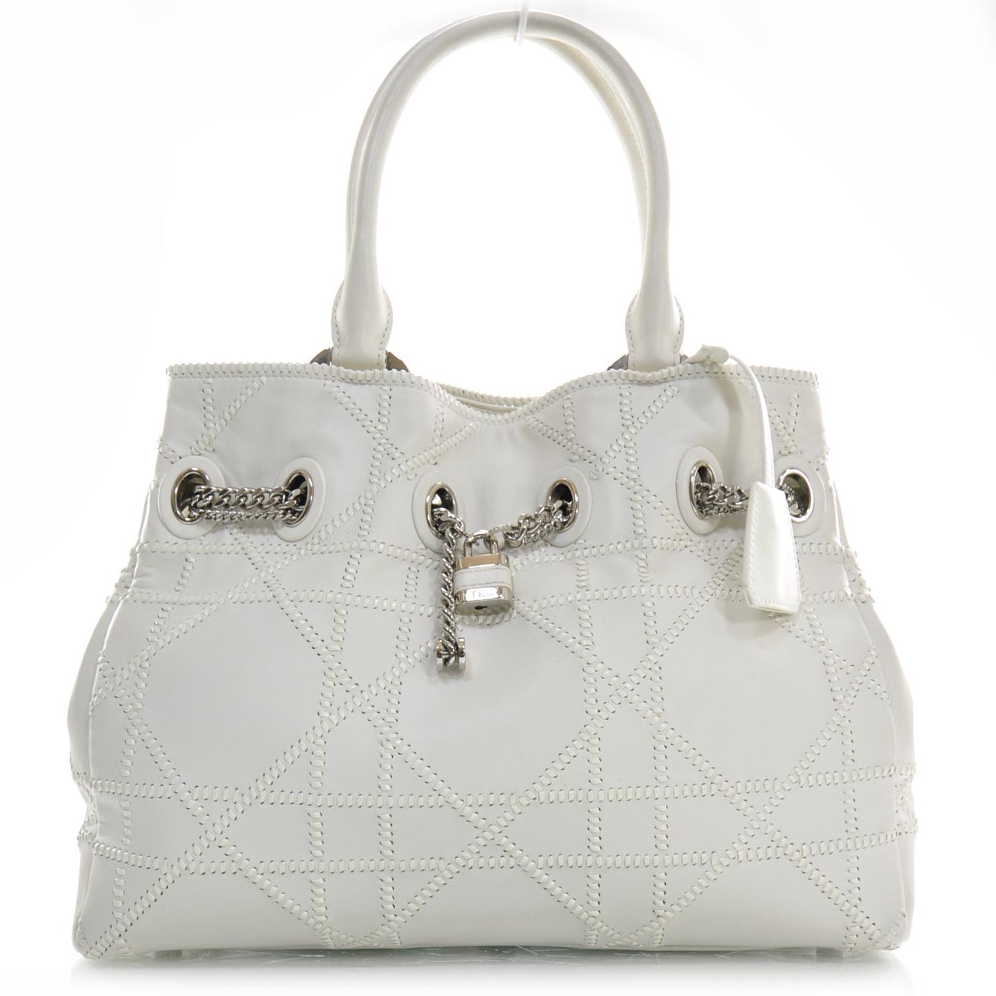 Lambskin Cannage Overstitching Chri Chri Tote White