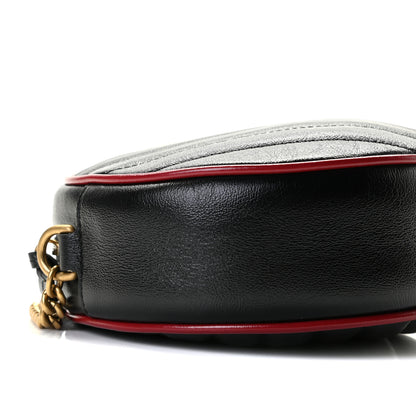 Gucci Vintage Effect Calfskin Matelasse Diagonal Mini Torchon GG Marmont Round Shoulder Bag Black Romantic Cherry 8 of 10