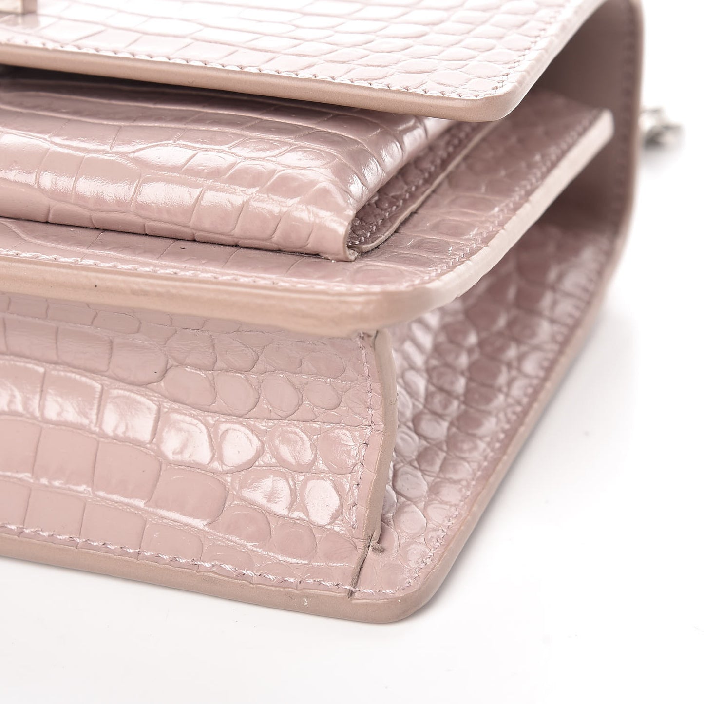 Calfskin Crocodile Embossed Monogram Sunset Chain Wallet Soft Nude