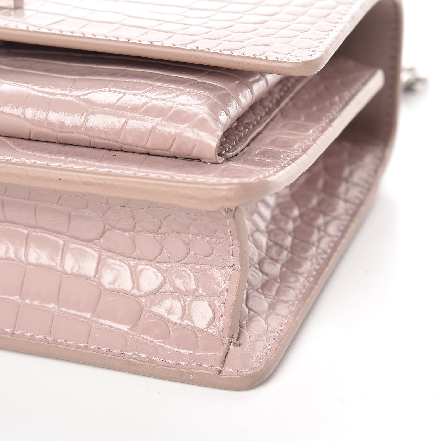 Saint Laurent Calfskin Crocodile Embossed Monogram Sunset Chain Wallet Soft Nude 8 of 8