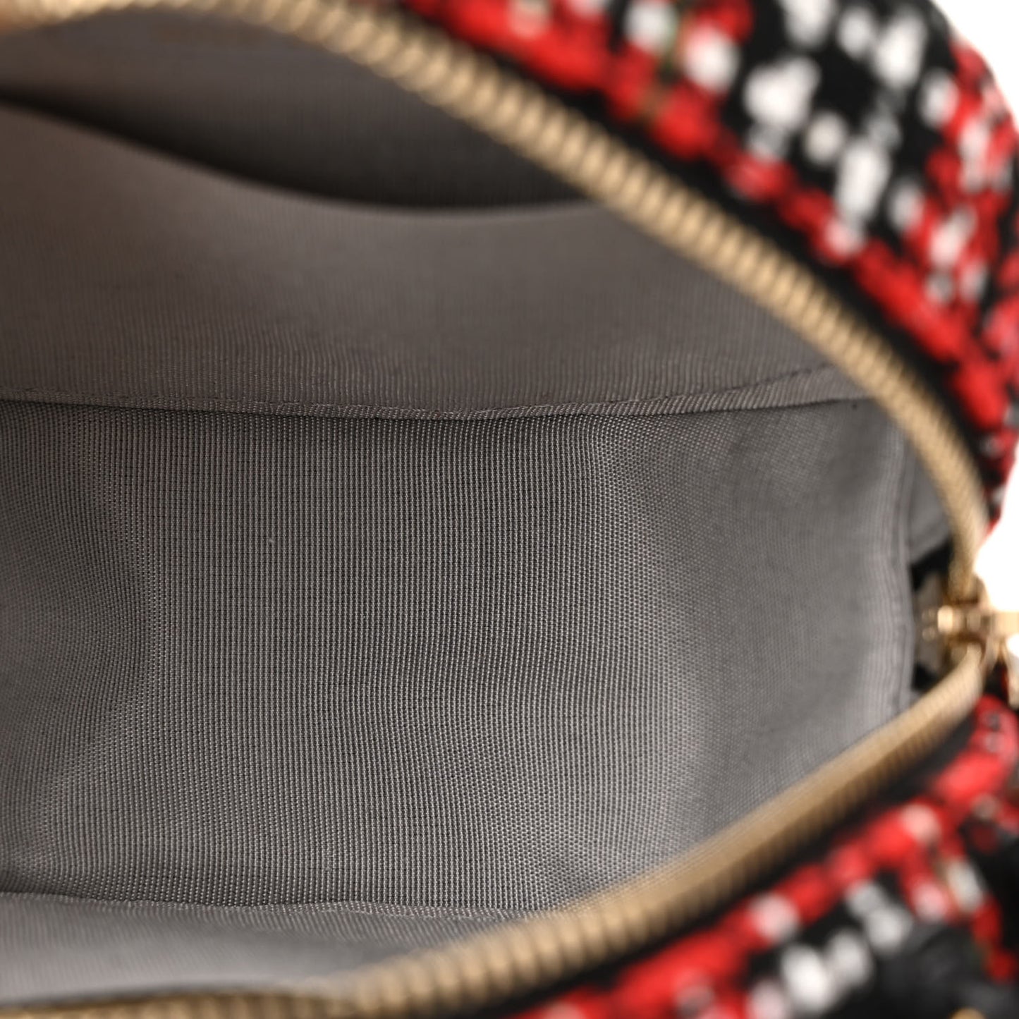 Tweed Quilted Chanel 19 Round Clutch With Chain  Red Black White Green