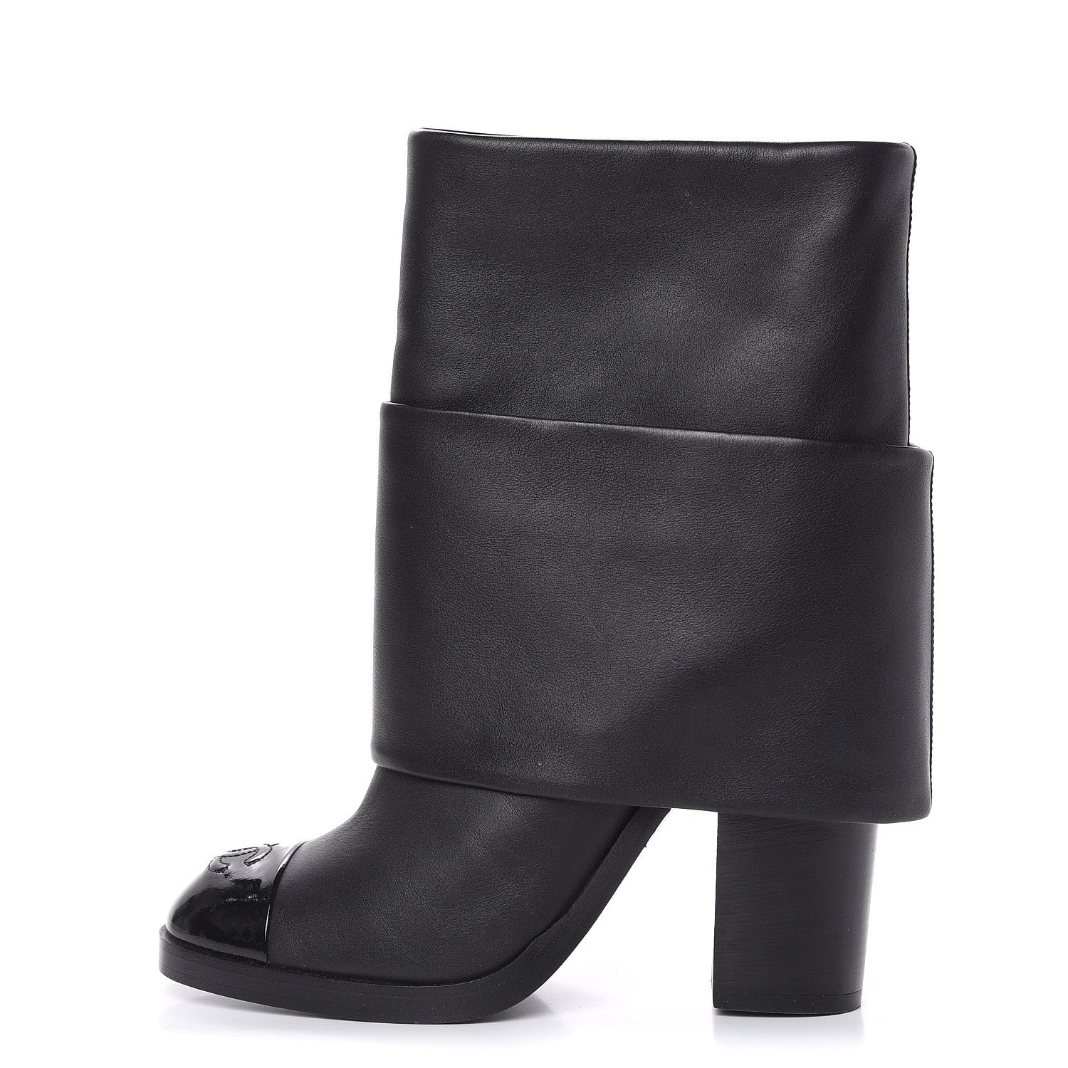 Chanel Calfskin CC Cap Toe Fold Over Boots 38.5 Black 1 of 7