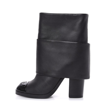 Chanel Calfskin CC Cap Toe Fold Over Boots 38.5 Black 1 of 7