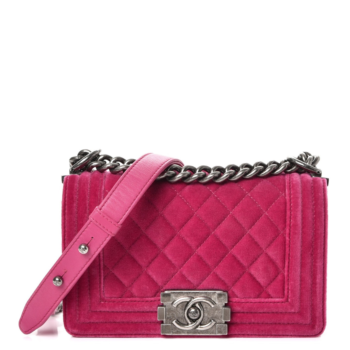 Velvet Quilted Small Boy Flap Fuchsia