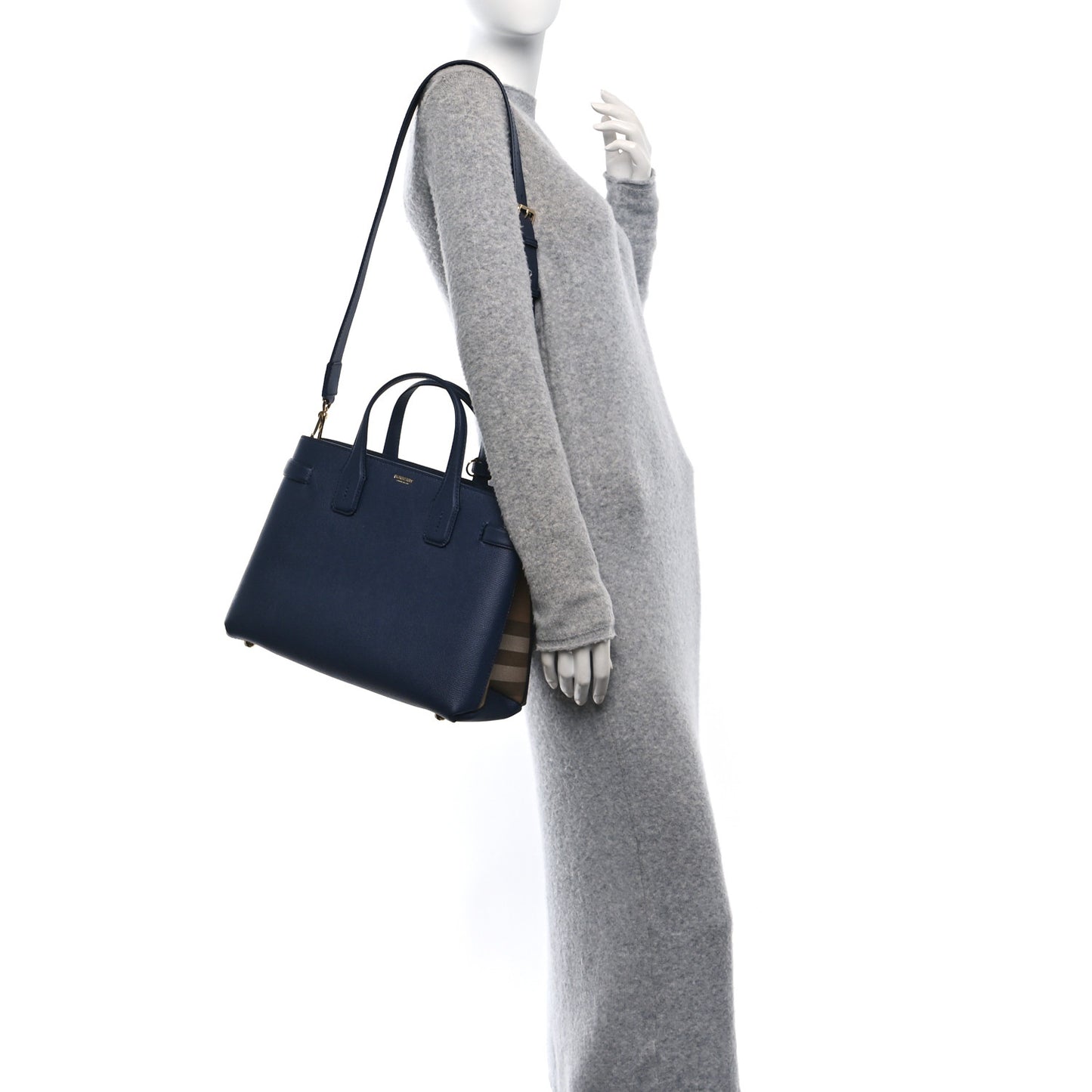 Derby Calfskin Vintage Check Medium Banner Tote Regency Blue