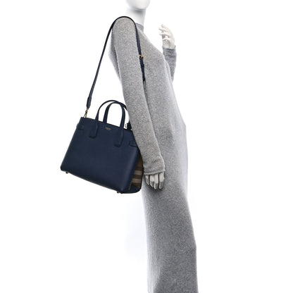 Burberry Derby Calfskin Vintage Check Medium Banner Tote Regency Blue 2 of 9