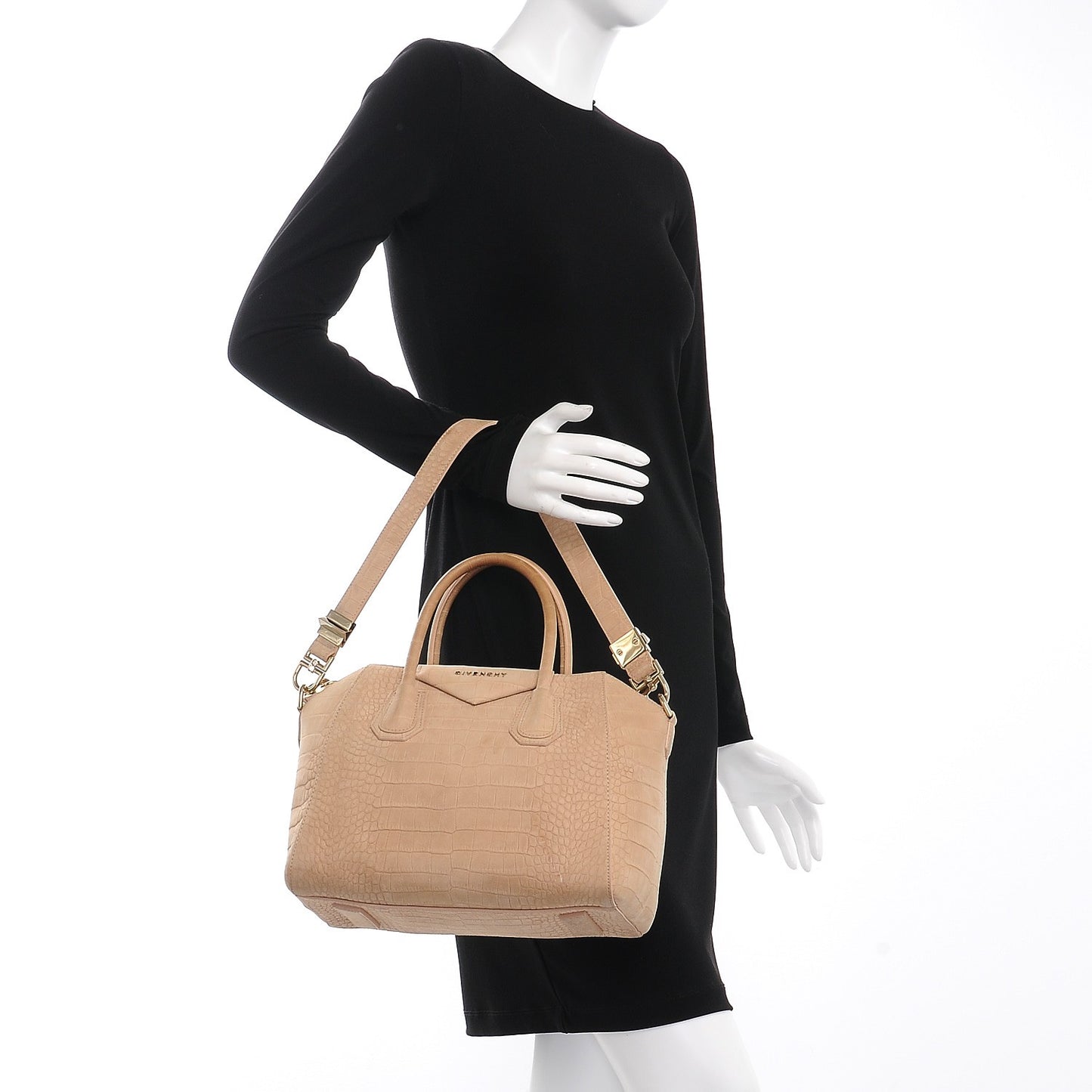 Nubuck Crocodile Embossed Small Antigona Beige