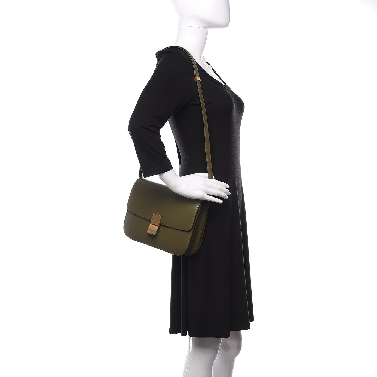 Box Calfskin Medium Classic Box Flap Bag Army Green