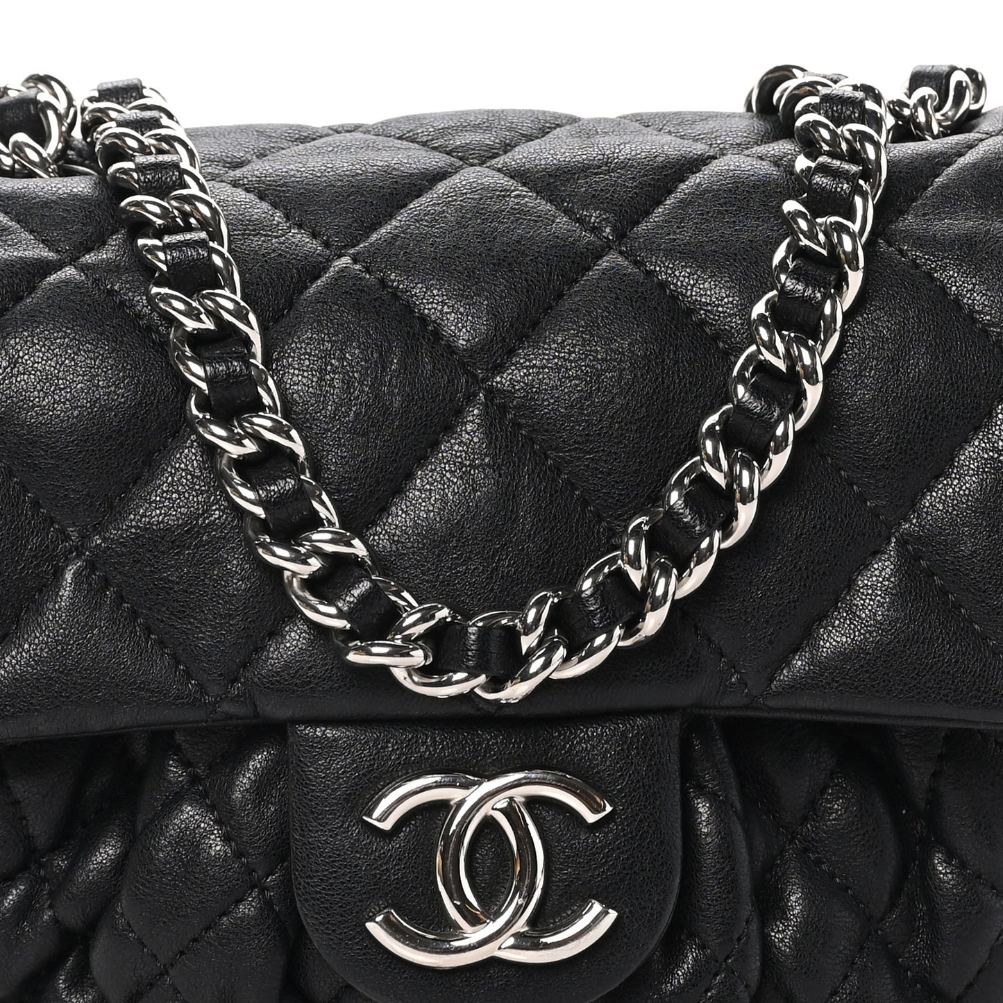 Washed Lambskin Quilted Mini Chain Around Messenger Black