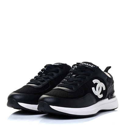 Chanel Calfskin Mesh Lycra Suede Womens Logo Sneakers 39.5 Black 3 of 7