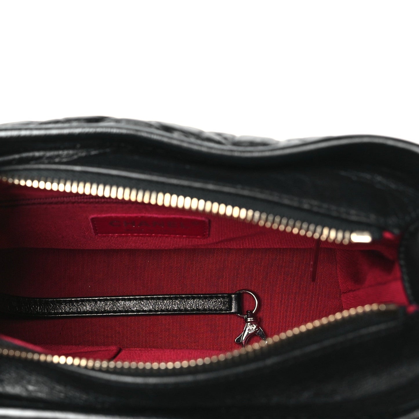 Aged Calfskin Chevron Quilted Small Gabrielle Hobo Black