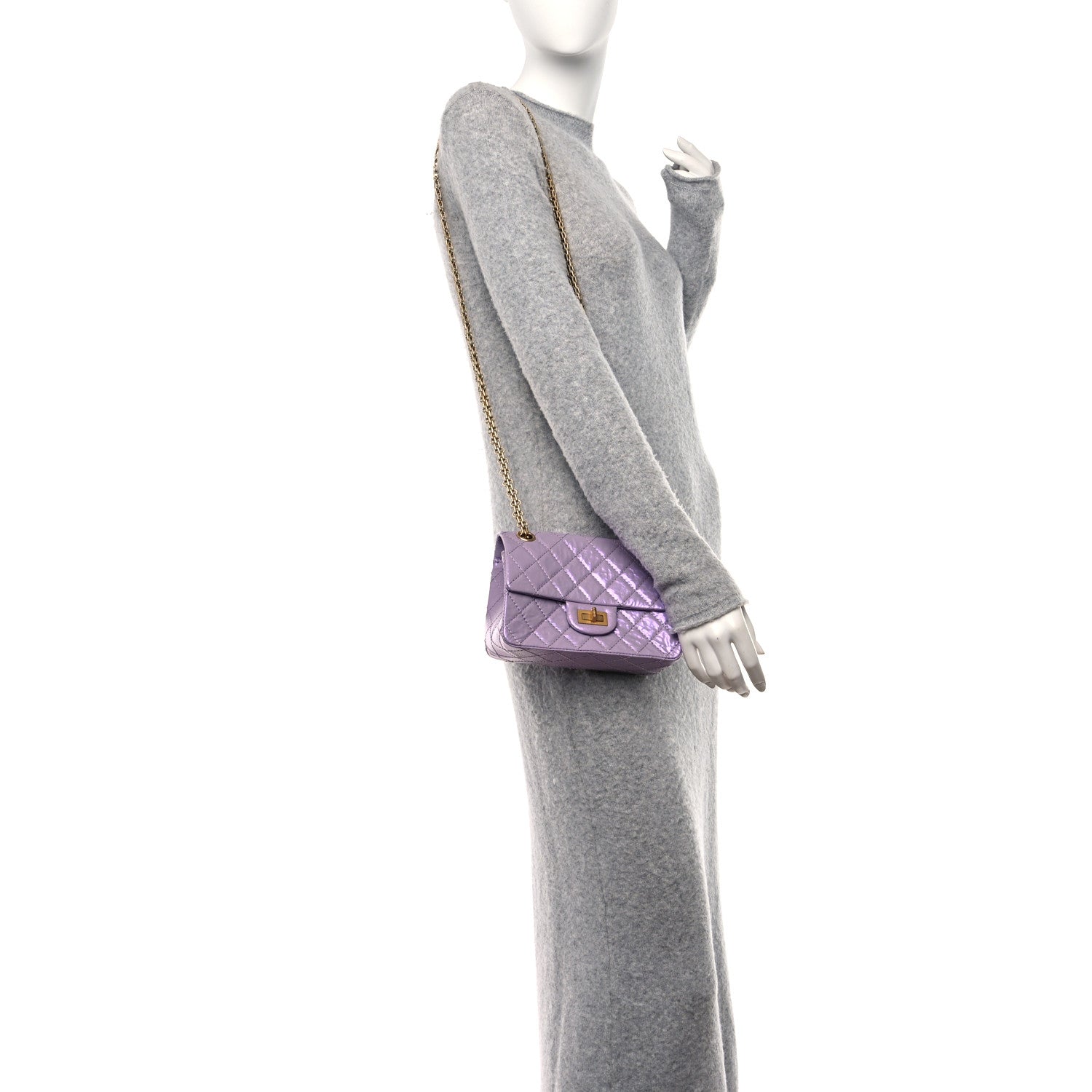 Chanel Glittered Aged Calfskin Quilted Mini 2.55 Reissue Flap Lilac 2 of 11