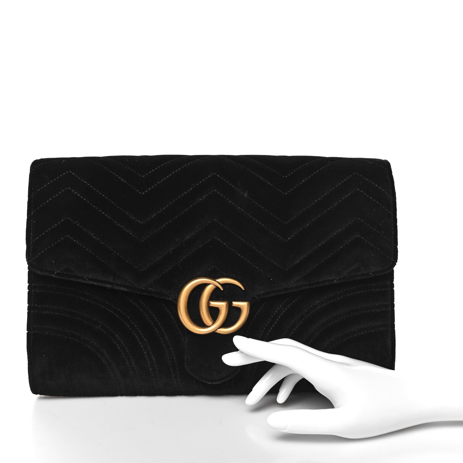 Gucci Velvet Matelasse GG Marmont Clutch Black 2 of 10