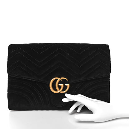 Gucci Velvet Matelasse GG Marmont Clutch Black 2 of 10