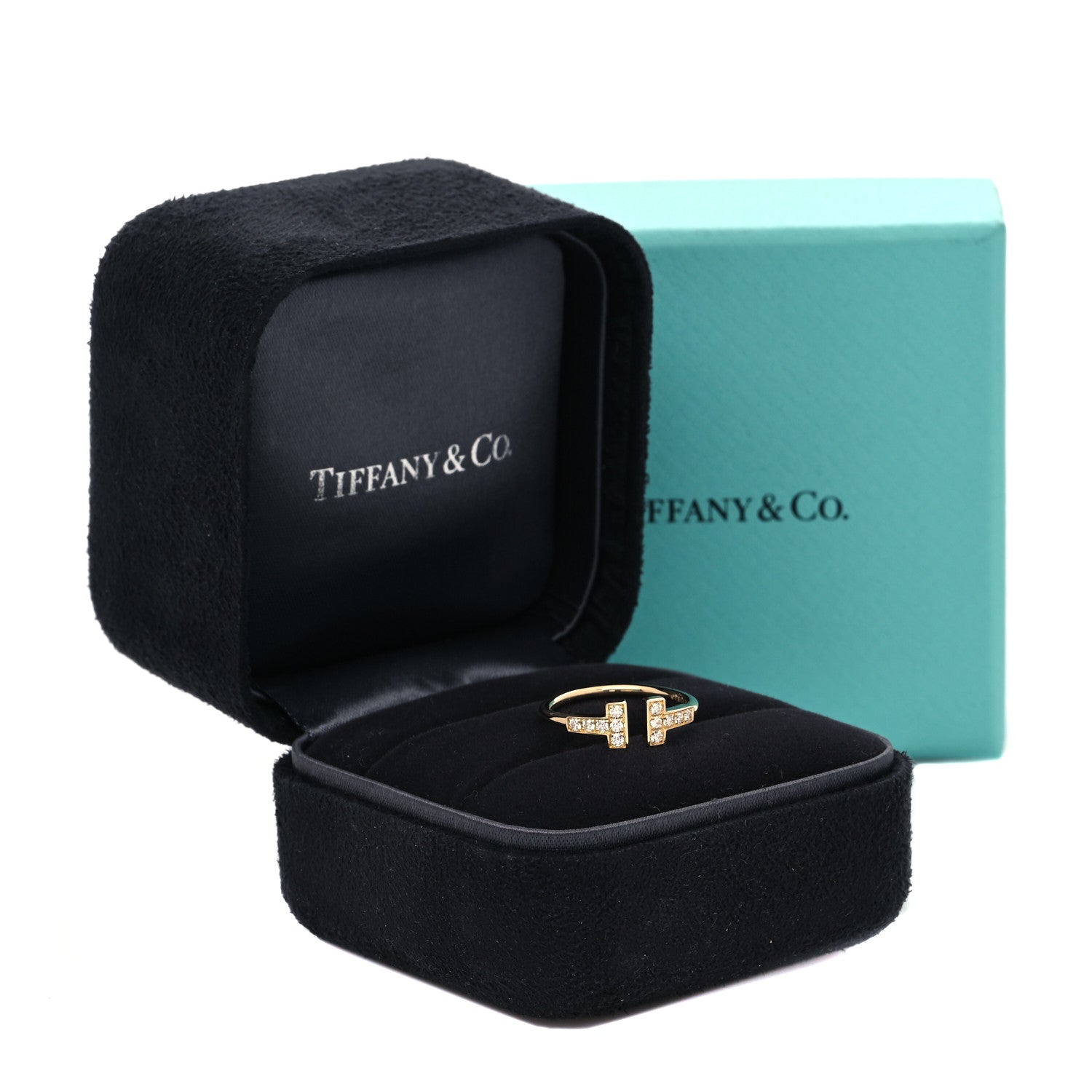 Tiffany 18K Yellow Gold Diamond T Wire Ring 48 4.5 5 of 5