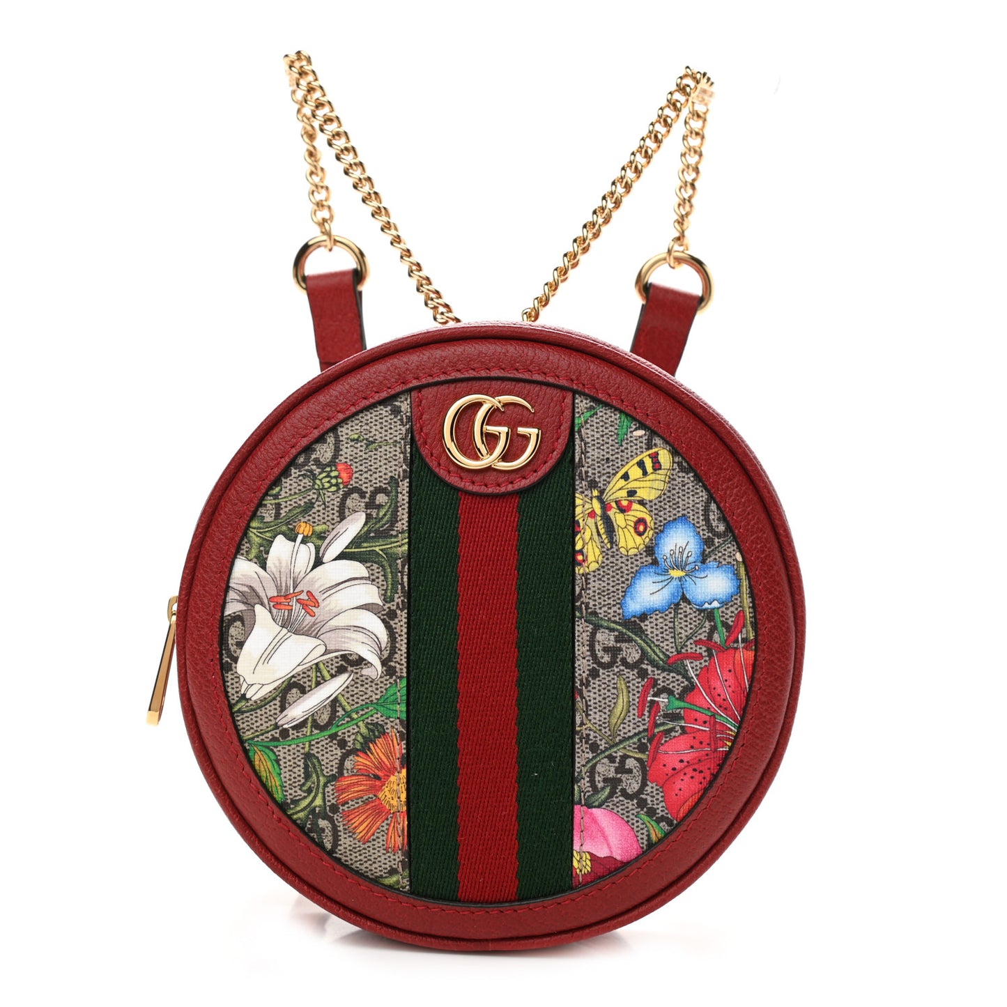 GG Supreme Monogram Web Flora Mini Ophidia Round Backpack Red
