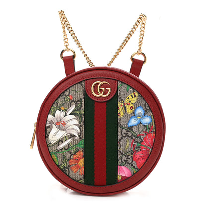 Gucci GG Supreme Monogram Web Flora Mini Ophidia Round Backpack Red 1 of 10