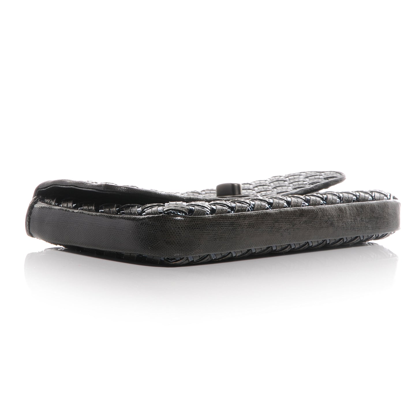 Snakeskin Turnlock Clutch Black