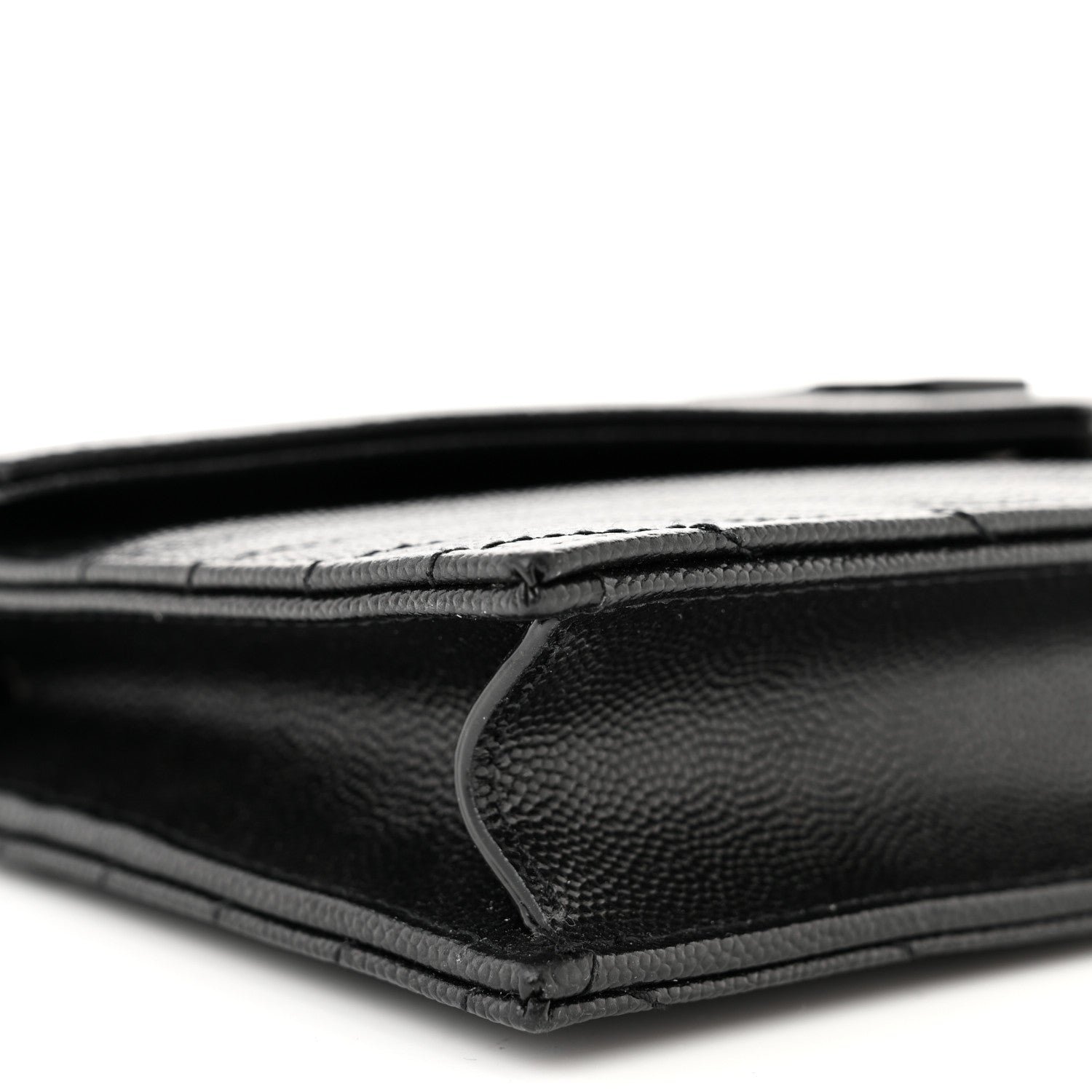 Saint Laurent Grain De Poudre Matelasse Chevron Monochrome Monogram Envelope Chain Wallet Black 9 of 10
