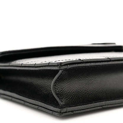 Saint Laurent Grain De Poudre Matelasse Chevron Monochrome Monogram Envelope Chain Wallet Black 9 of 10