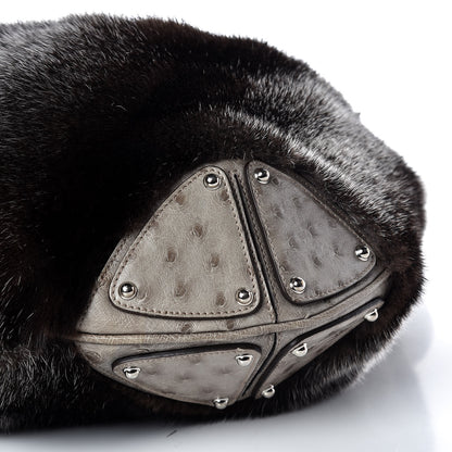 Gucci Mink Fur Ostrich Large Indy Hobo Grey 10 of 10