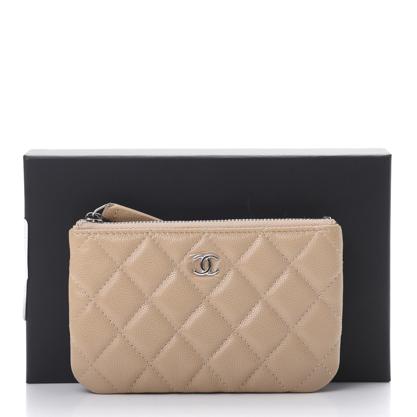 Caviar Quilted Small Cosmetic Case Beige