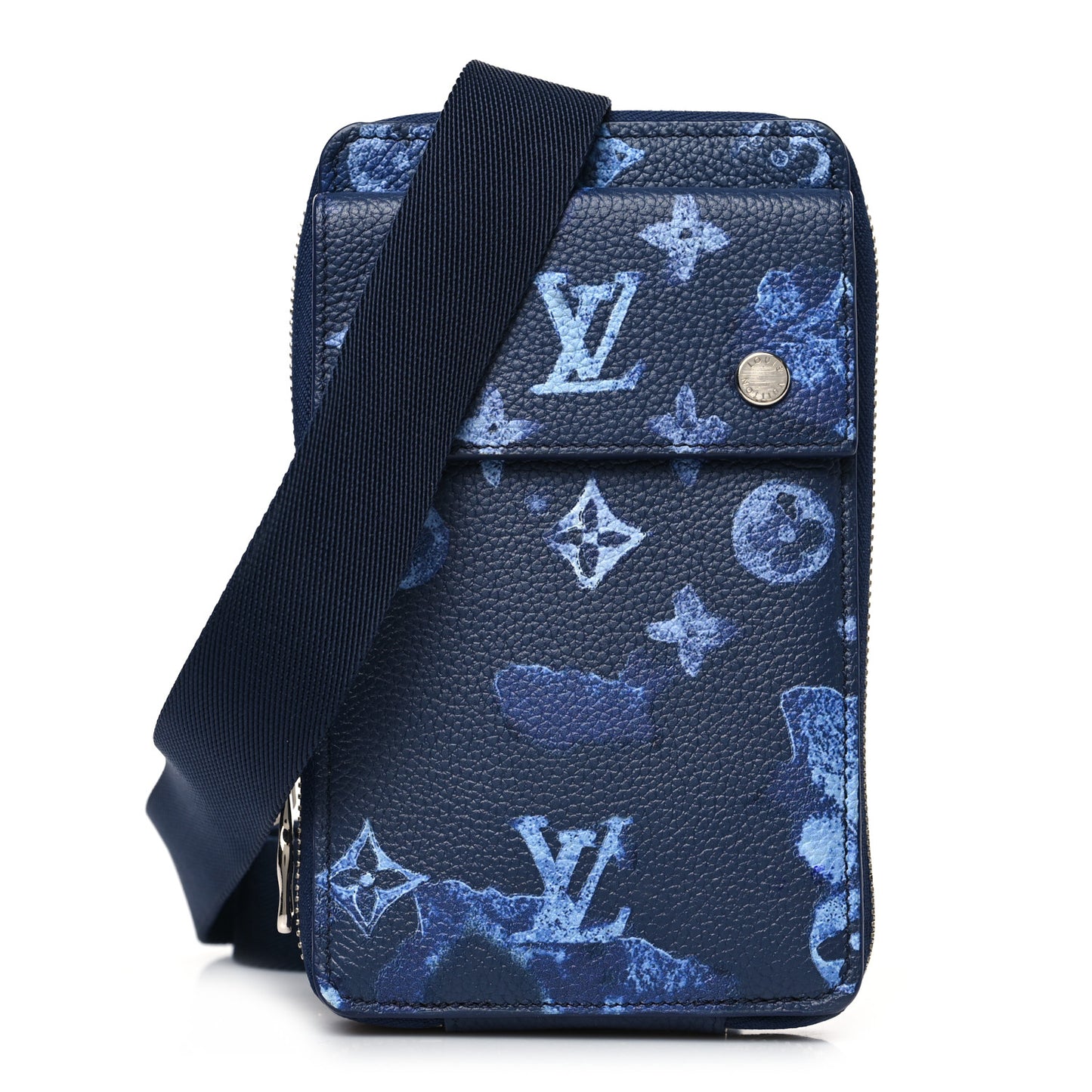 Monogram Ink Watercolor Phone Pouch Blue