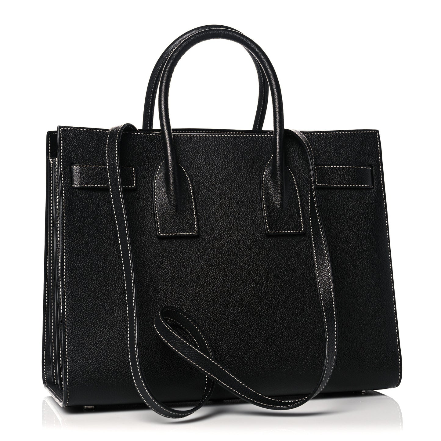 Grained Calfskin Topstitch Small Sac De Jour Black Porcelain