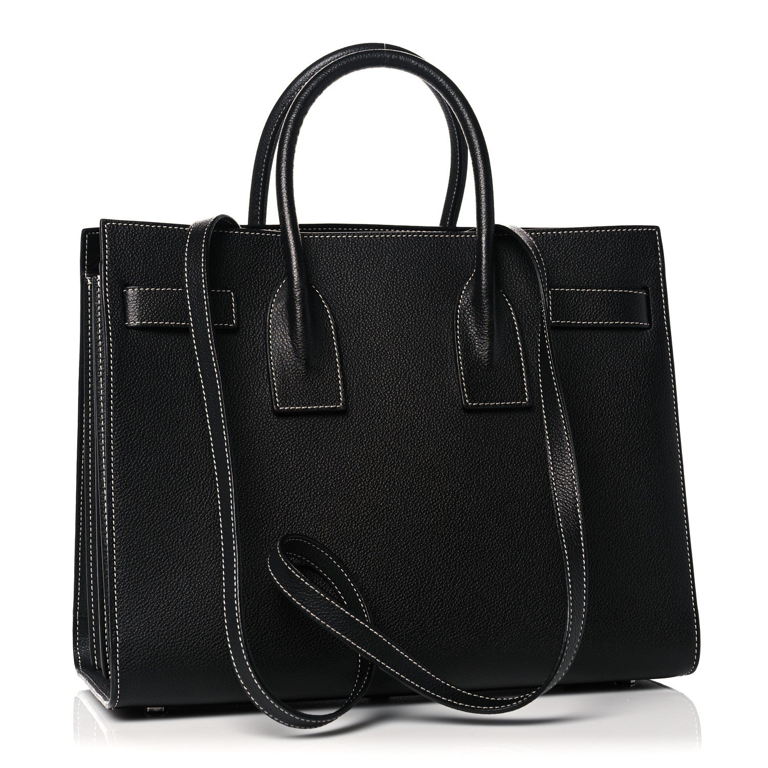 Saint Laurent Grained Calfskin Topstitch Small Sac De Jour Black Porcelain 3 of 14