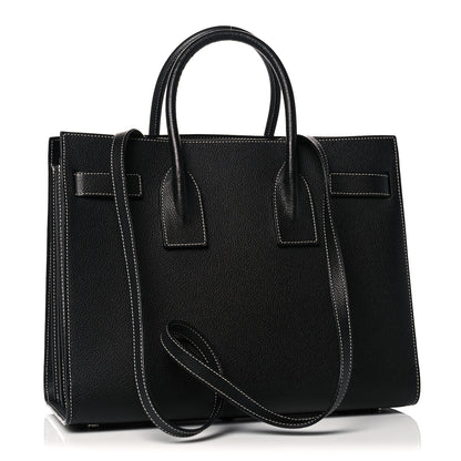 Saint Laurent Grained Calfskin Topstitch Small Sac De Jour Black Porcelain 3 of 14