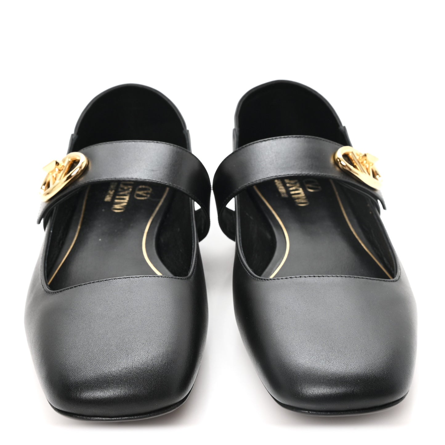Calfskin VLogo Locker Mary Jane Ballerina Flats 39.5 Black