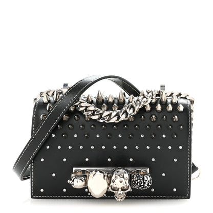 Alexander McQueen Calfskin Spike Studded Knuckle Satchel Black Silver 1 of 9