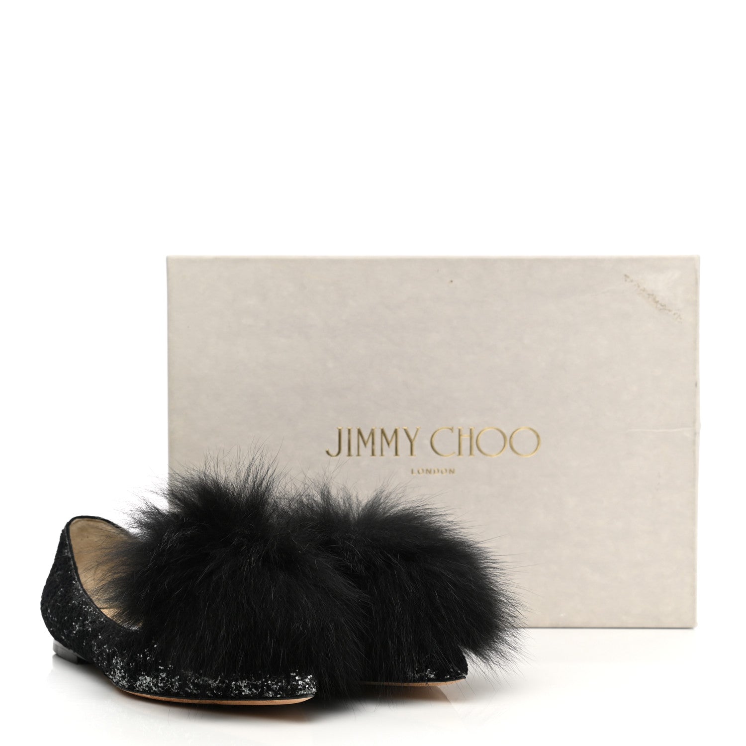 Jimmy Choo Glitter Fox Fur Gale Flats 37 Black 9 of 9