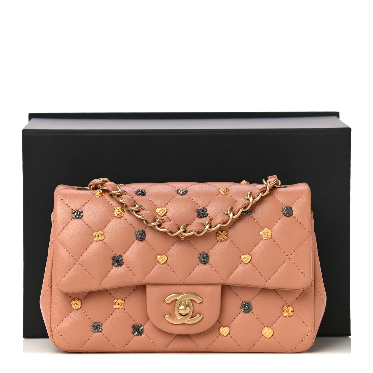 Chanel Lambskin Quilted Studded Mini Rectangular Flap Beige 10 of 10