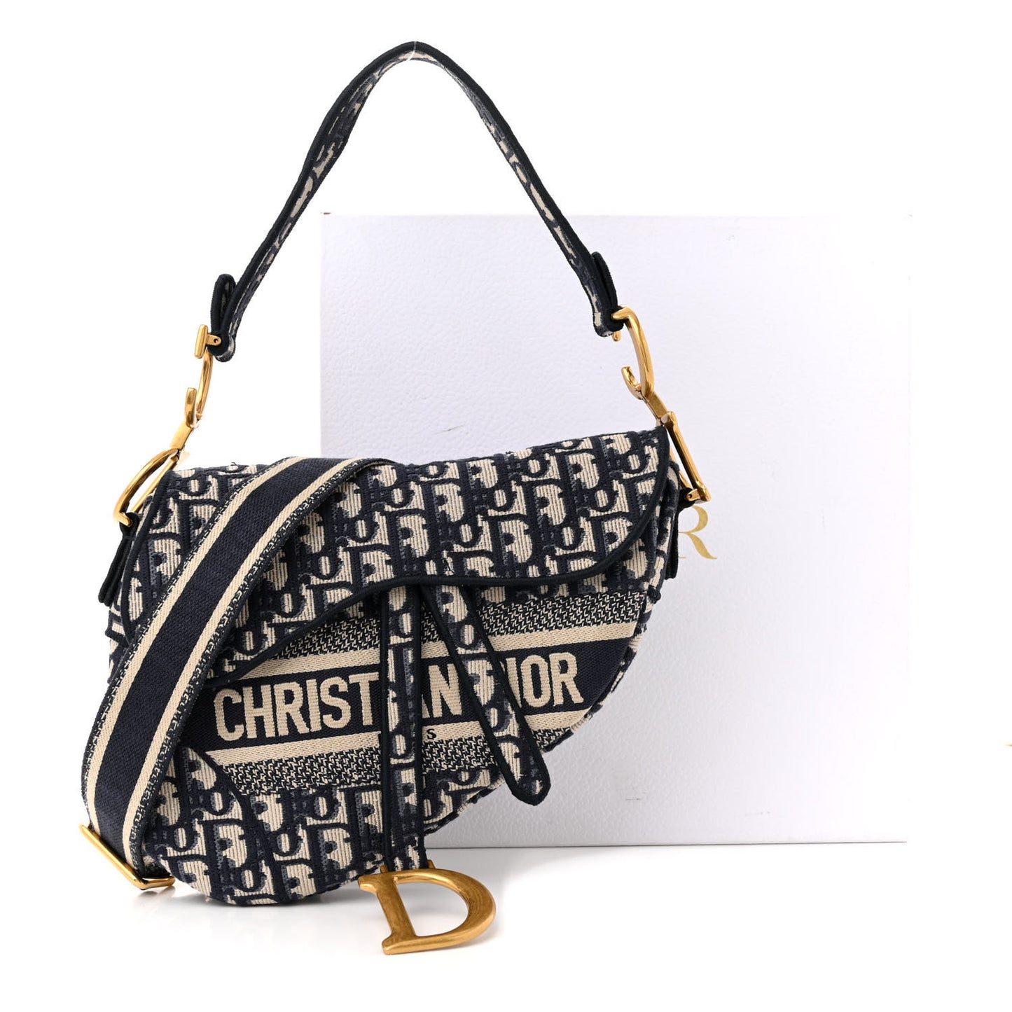 Oblique Embroidered Saddle Bag Blue