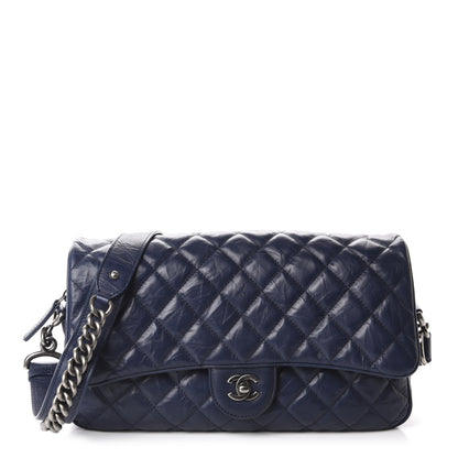 Chanel Aged Calfskin Quilted Jumbo Chain Detail Flap Blue 1 of 10