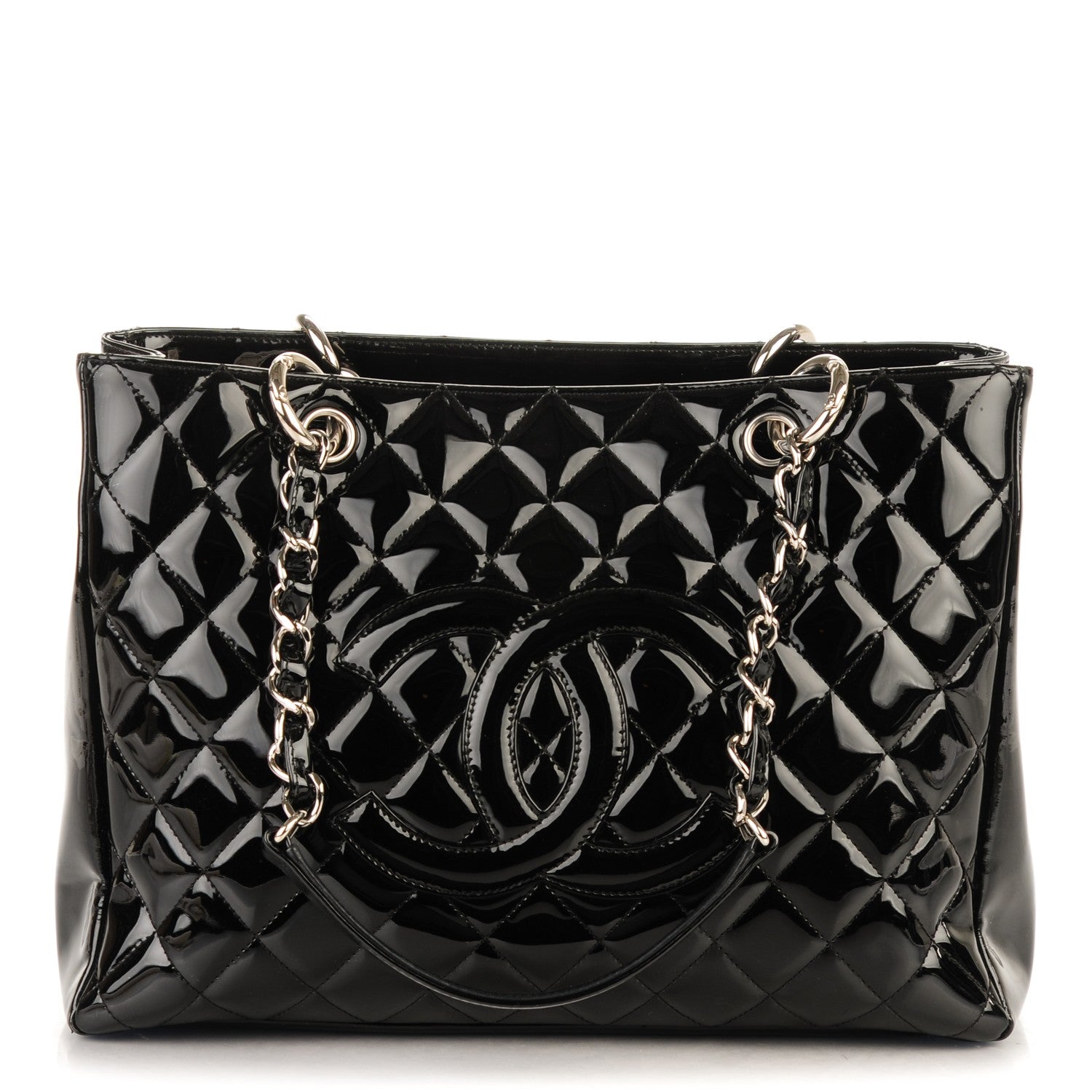 Chanel Patent Quilted Grand Shopping Tote GST Black 1 of 7