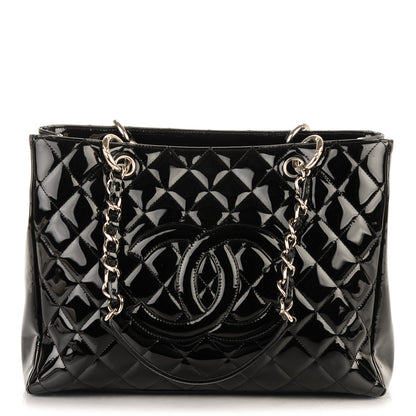 Chanel Patent Quilted Grand Shopping Tote GST Black 1 of 7