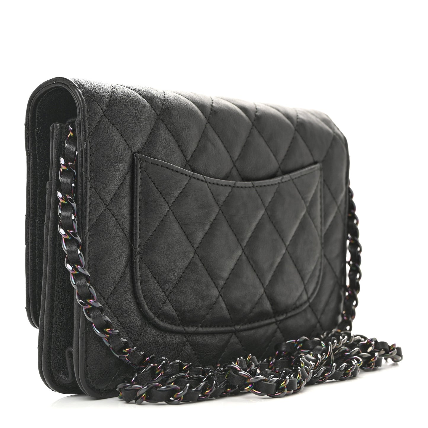 Crumpled Calfskin Quilted Wallet On Chain WOC So Black