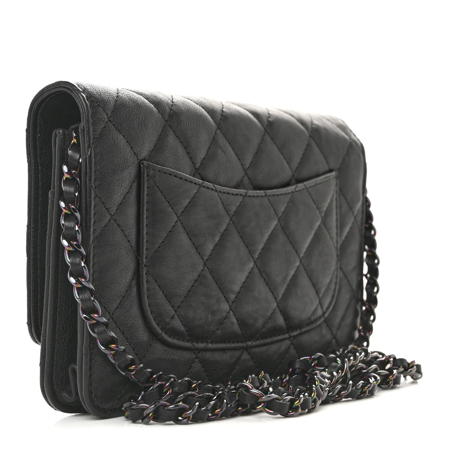 Chanel Crumpled Calfskin Quilted Wallet On Chain WOC So Black 3 of 11