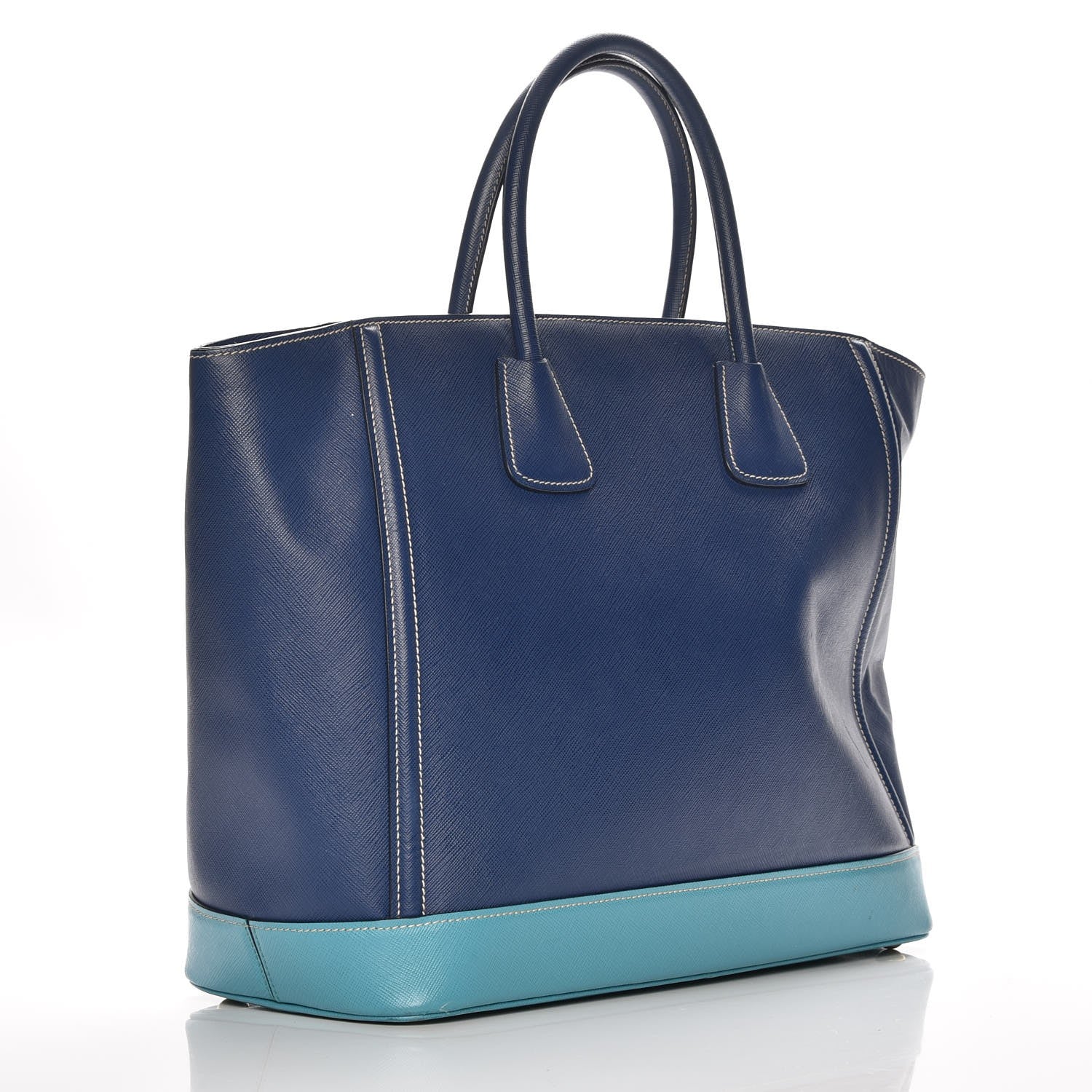 Prada Saffiano Bi-Color Tote Bleuette Turchese 3 of 12