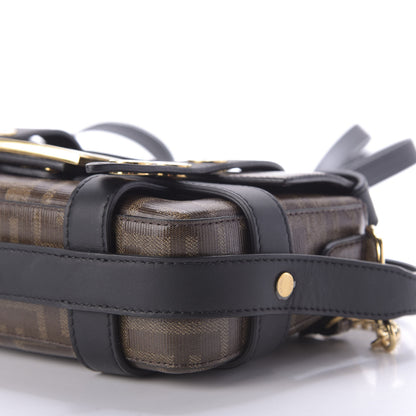 Fendi Glazed Fabric Vitello Century FF 1974 Mini Baguette Cage Mogano Panna Black 7 of 9