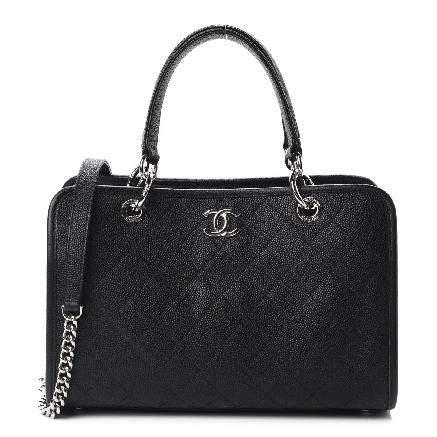 Caviar Stitched Shopping Tote Black