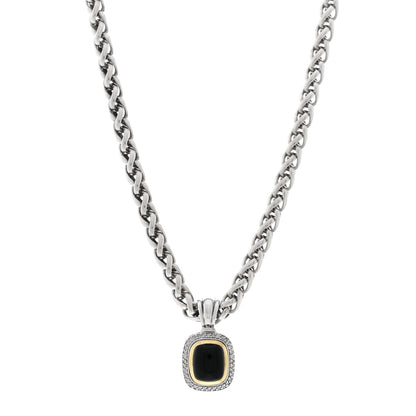 David Yurman Sterling Silver 18K Yellow Gold Diamond Black Onyx 12mm Albion Enhancer Pendant Wheat Chain Necklace 1 of 5