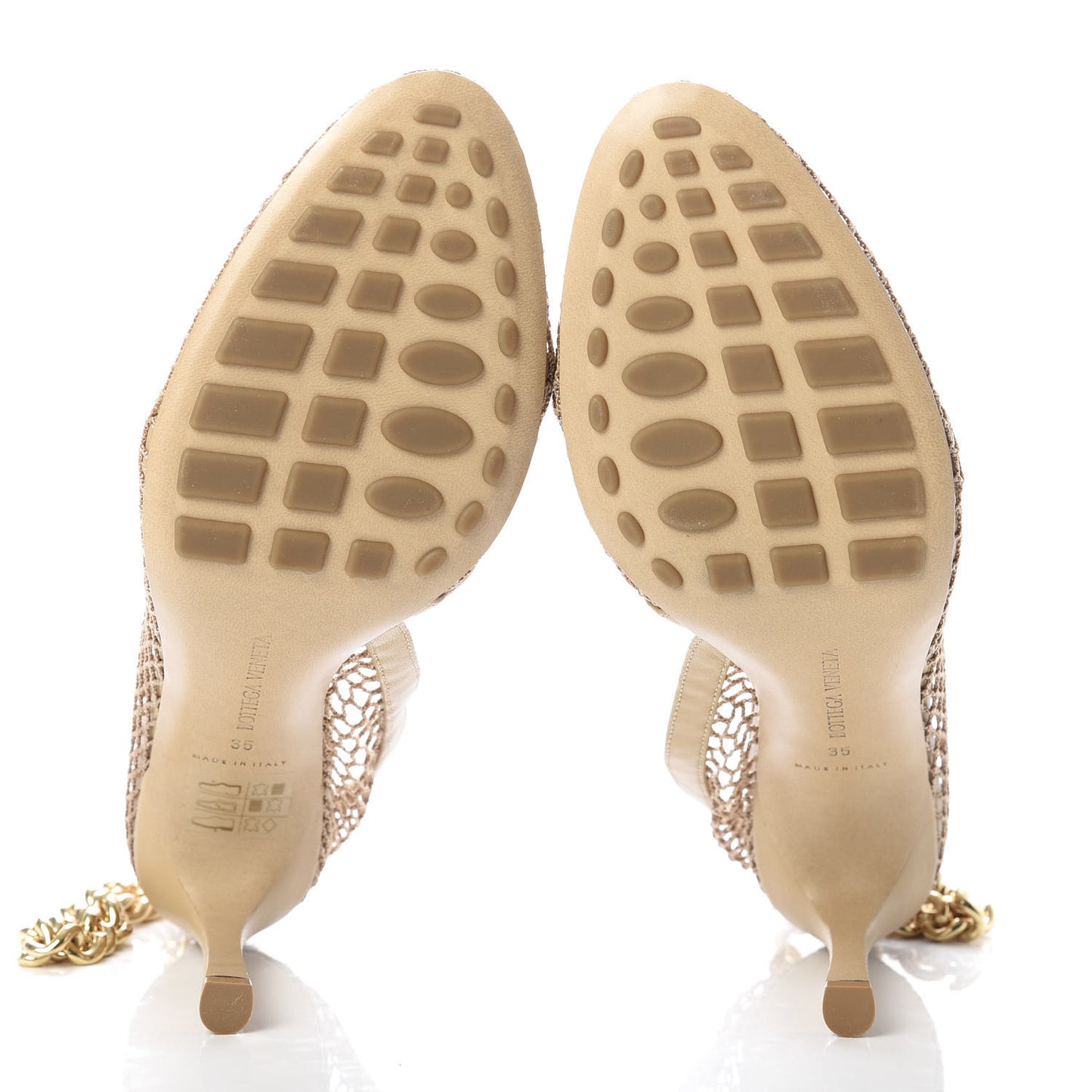 Mesh Nappa Chunky Chain Sandals 35 Beige Pony